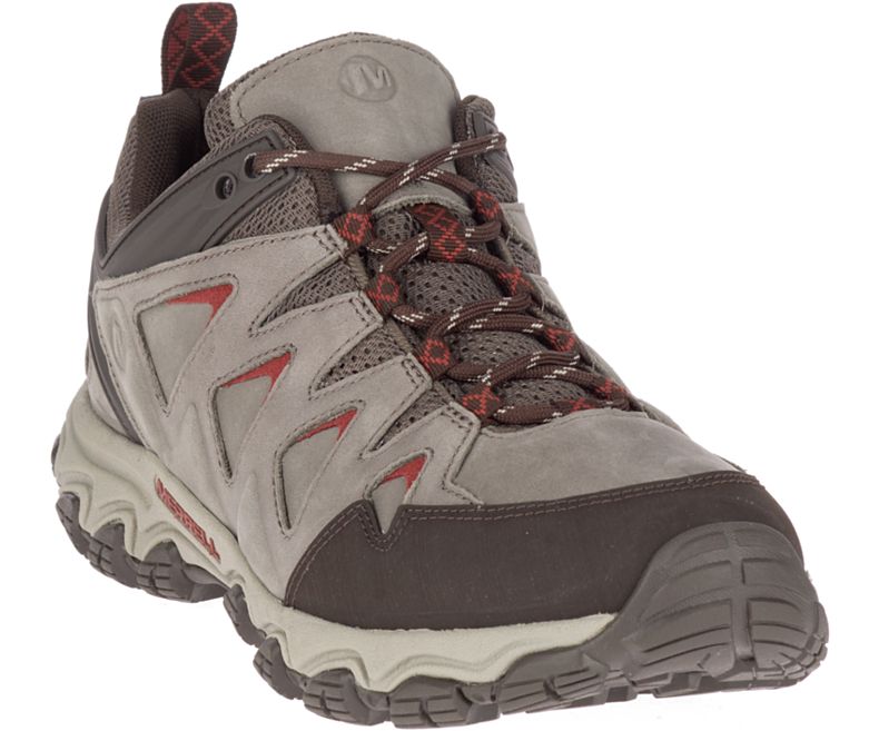 Beige / Red Merrell Pulsate 2 Leather Wide Width Men's Hiking Shoes Canada | 36113M-2HB