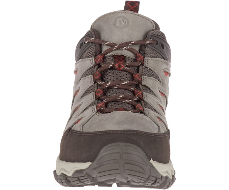 Beige / Red Merrell Pulsate 2 Leather Wide Width Men's Hiking Shoes Canada | 36113M-2HB