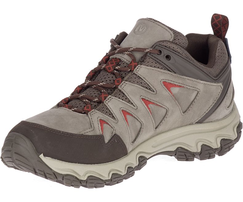 Beige / Red Merrell Pulsate 2 Leather Wide Width Men's Hiking Shoes Canada | 36113M-2HB