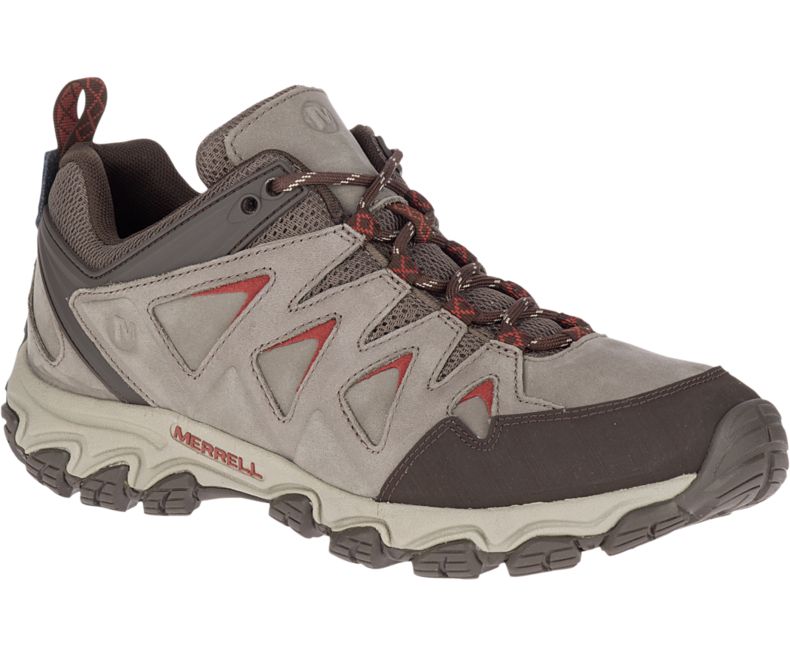 Beige / Red Merrell Pulsate 2 Leather Wide Width Men\'s Hiking Shoes Canada | 36113M-2HB