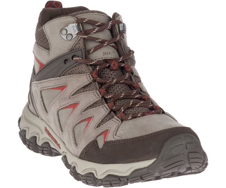 Beige / Red Merrell Pulsate 2 Mid Leather Waterproof Men's Hiking Shoes Canada | 36108M-2HB