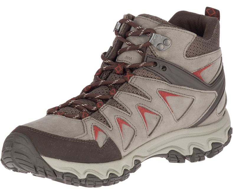 Beige / Red Merrell Pulsate 2 Mid Leather Waterproof Men's Hiking Shoes Canada | 36108M-2HB