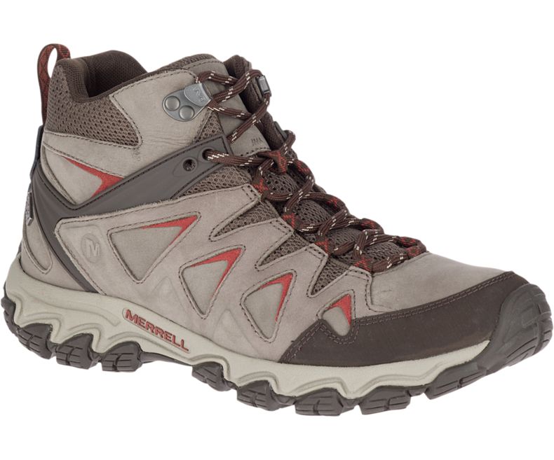 Beige / Red Merrell Pulsate 2 Mid Leather Waterproof Men\'s Hiking Shoes Canada | 36108M-2HB