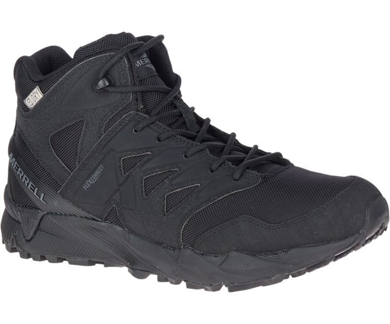 Black Merrell Agility Peak Mid Tactical Waterproof Shoe Men\'s Walking Shoes Canada | 40840M-2WB