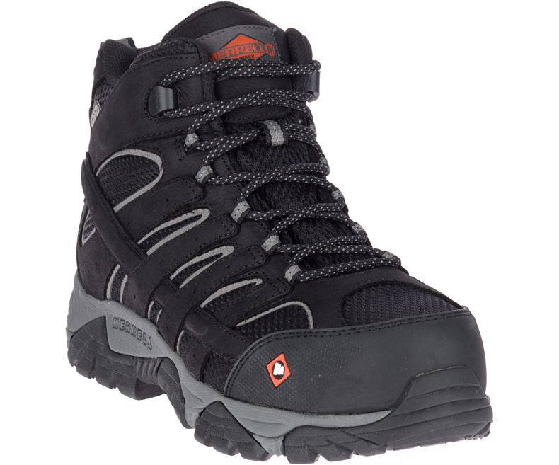 Black Merrell Moab Vertex Mid Waterproof Comp Toe Work Boot Wide Width Men's Hiking Boots Canada | 38742M-2HB