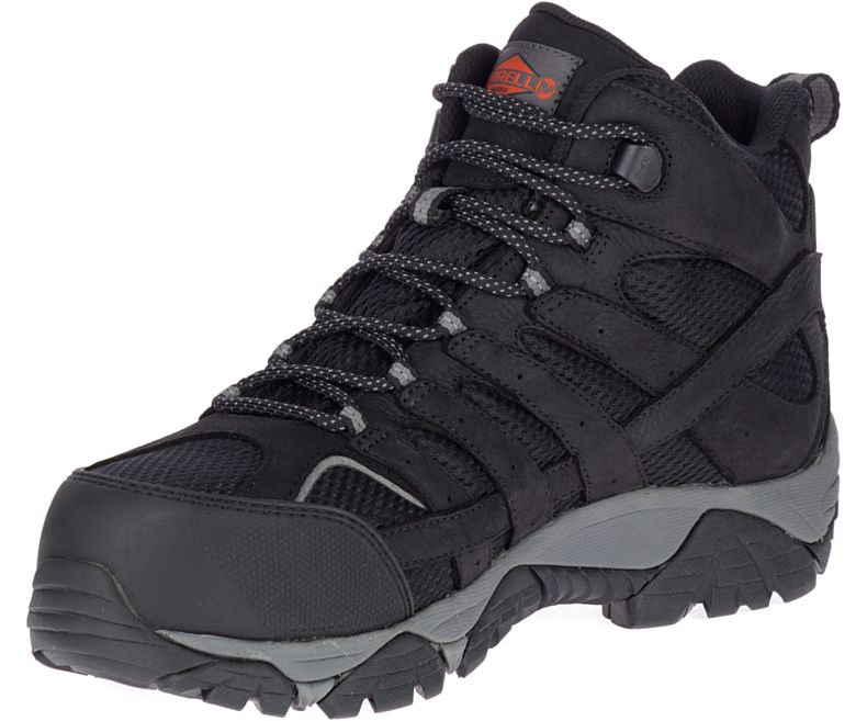 Black Merrell Moab Vertex Mid Waterproof Comp Toe Work Boot Wide Width Men's Hiking Boots Canada | 38742M-2HB