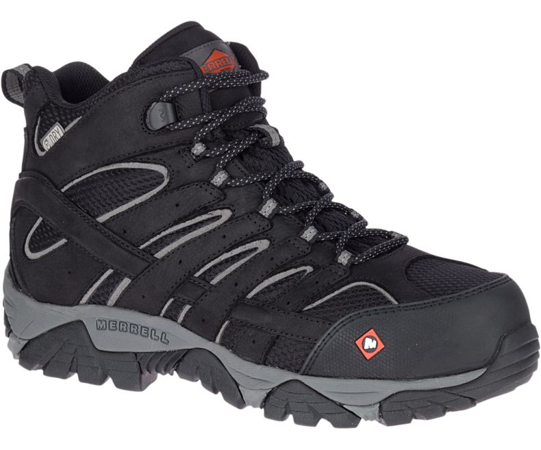 Black Merrell Moab Vertex Mid Waterproof Comp Toe Work Boot Wide Width Men\'s Hiking Boots Canada | 38742M-2HB