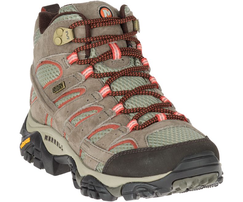 Brown / Dark Red Merrell Moab 2 Mid Waterproof Wide Width Women's Walking Shoes Canada | 27934W-1WB