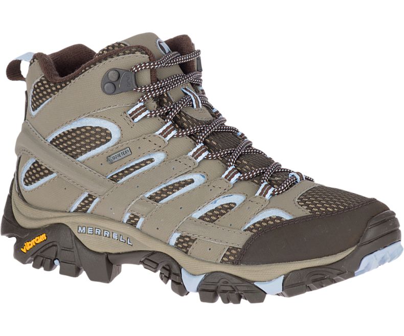 Brown / Light Blue Merrell Moab 2 Mid GORE -TEX® Women\'s Hiking Shoes Canada | 27874W-1HB