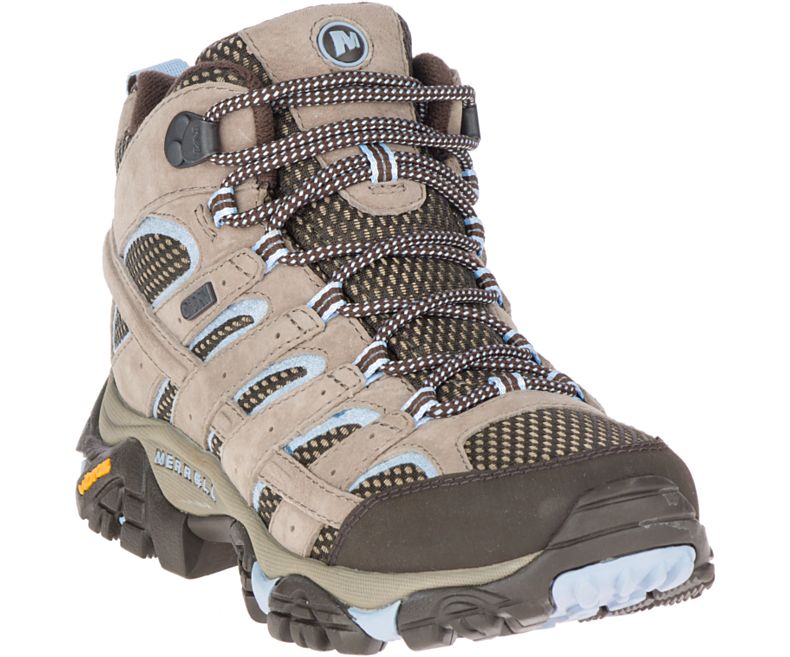 Brown / Light Blue Merrell Moab 2 Mid Waterproof Women's Hiking Shoes Canada | 27933W-1HB