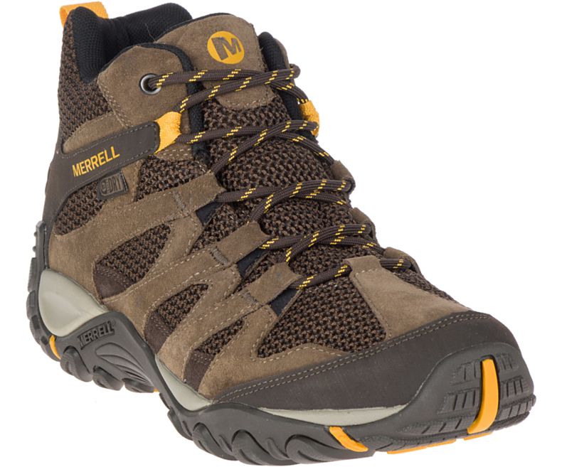 Brown Merrell Alverstone Mid Waterproof Wide Width Men's Hiking Shoes Canada | 35662M-2HB