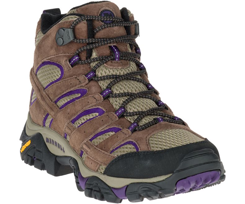 Brown / Purple Merrell Moab 2 Mid Ventilator Wide Width Women's Hiking Shoes Canada | 27938W-1HB