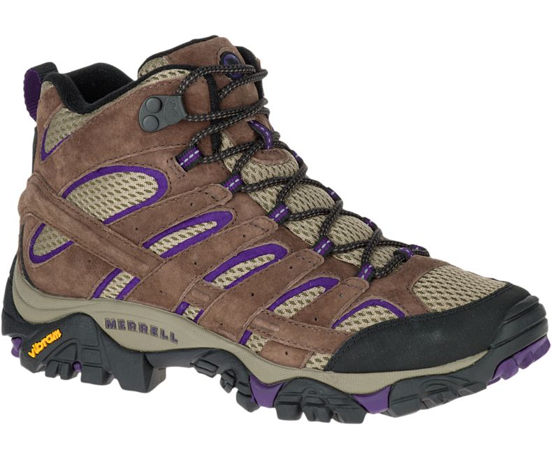 Brown / Purple Merrell Moab 2 Mid Ventilator Wide Width Women\'s Walking Shoes Canada | 27938W-1WB