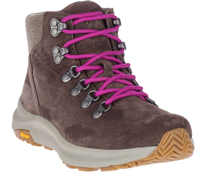 Brown / Rose Merrell Ontario Suede Mid Women's Hiking Shoes Canada | 40756W-1HB