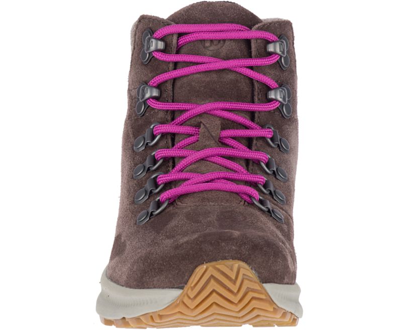 Brown / Rose Merrell Ontario Suede Mid Women's Hiking Shoes Canada | 40756W-1HB