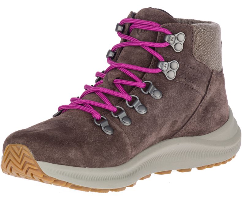 Brown / Rose Merrell Ontario Suede Mid Women's Hiking Shoes Canada | 40756W-1HB