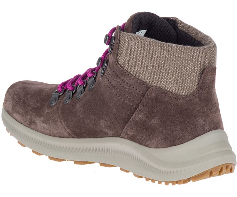 Brown / Rose Merrell Ontario Suede Mid Women's Hiking Shoes Canada | 40756W-1HB