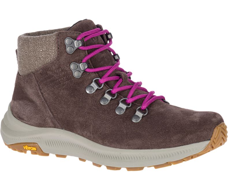 Brown / Rose Merrell Ontario Suede Mid Women\'s Hiking Shoes Canada | 40756W-1HB