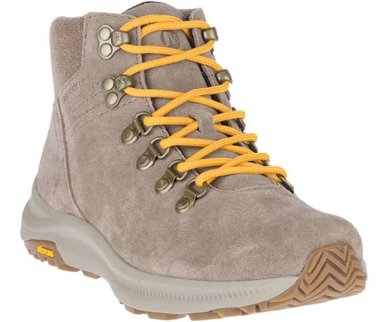 Brown / Yellow Merrell Ontario Suede Mid Women's Hiking Shoes Canada | 40756W-1HA