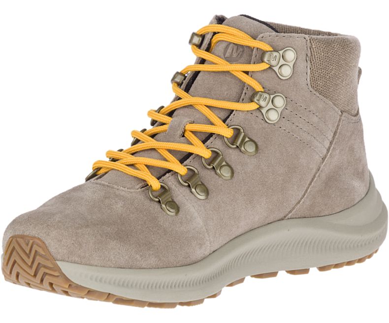 Brown / Yellow Merrell Ontario Suede Mid Women's Hiking Shoes Canada | 40756W-1HA