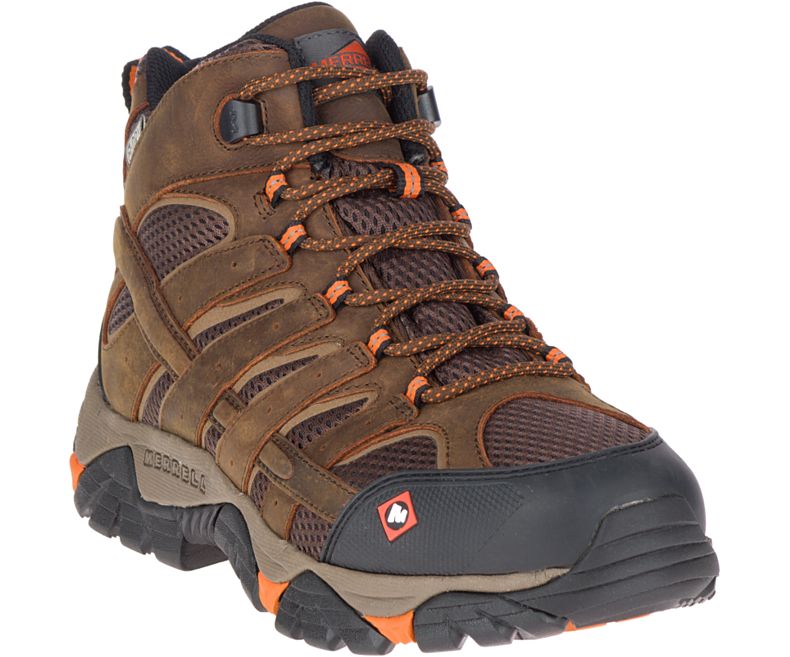 Chocolate Merrell Moab Vertex Mid Waterproof SR Work Boot Wide Width Men's Hiking Boots Canada | 38745M-2HC