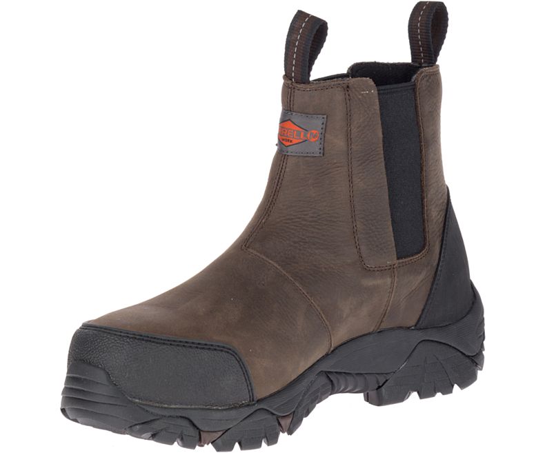 Dark Brown Merrell Moab Rover Pull On Comp Toe Work Boot Men's Work Boots Canada | 35647M-2WD