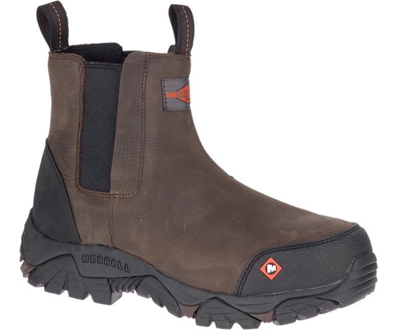 Dark Brown Merrell Moab Rover Pull On Comp Toe Work Boot Men\'s Work Boots Canada | 35647M-2WD