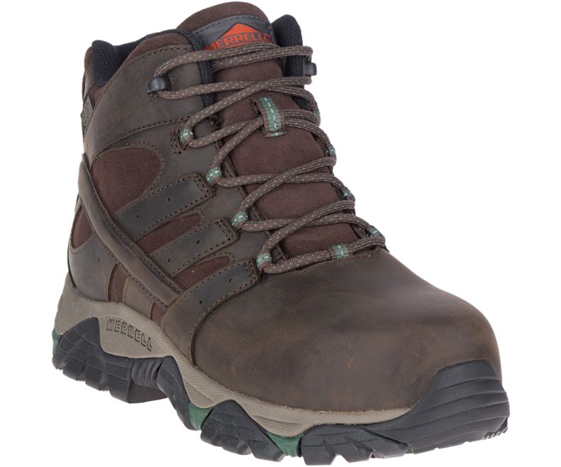 Dark Brown Merrell Moab Vertex Mid Leather Waterproof Comp Toe Work Boot Wide Width Men's Work Boots Canada | 38740M-2WD