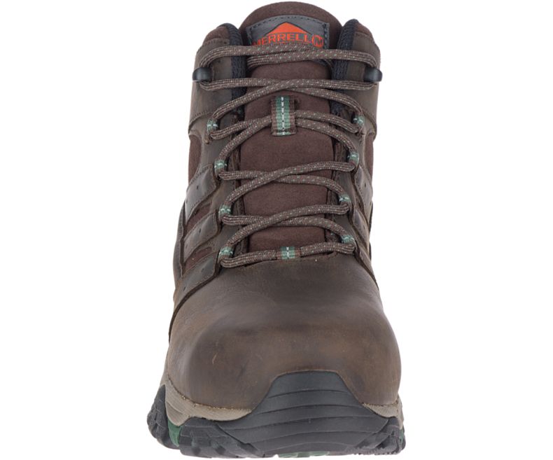 Dark Brown Merrell Moab Vertex Mid Leather Waterproof Comp Toe Work Boot Wide Width Men's Work Boots Canada | 38740M-2WD