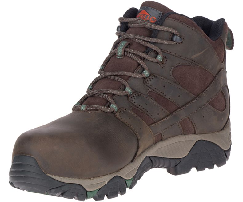 Dark Brown Merrell Moab Vertex Mid Leather Waterproof Comp Toe Work Boot Wide Width Men's Work Boots Canada | 38740M-2WD