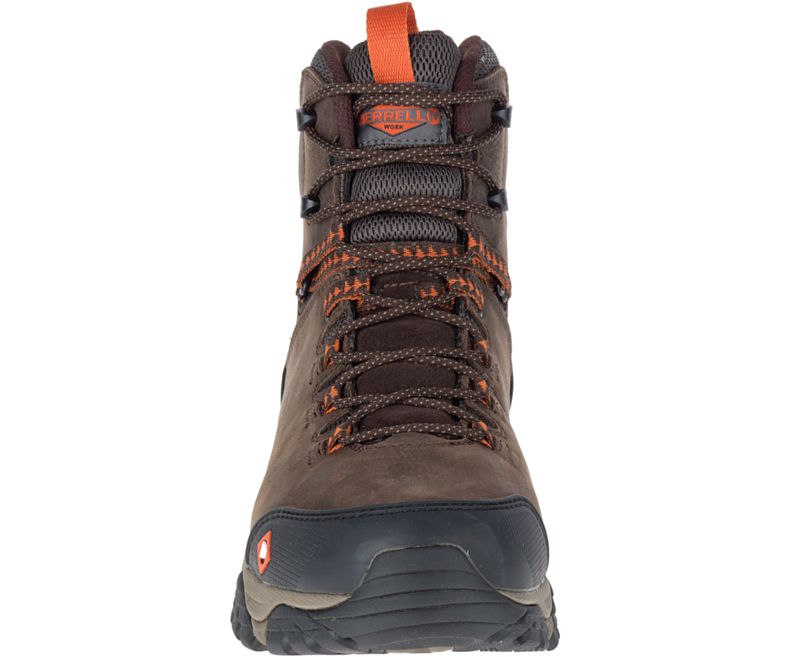 Dark Brown Merrell Phaserbound Mid Waterproof Work Boot Wide Width Men's Waterproof Boots Canada | 29812M-2WD