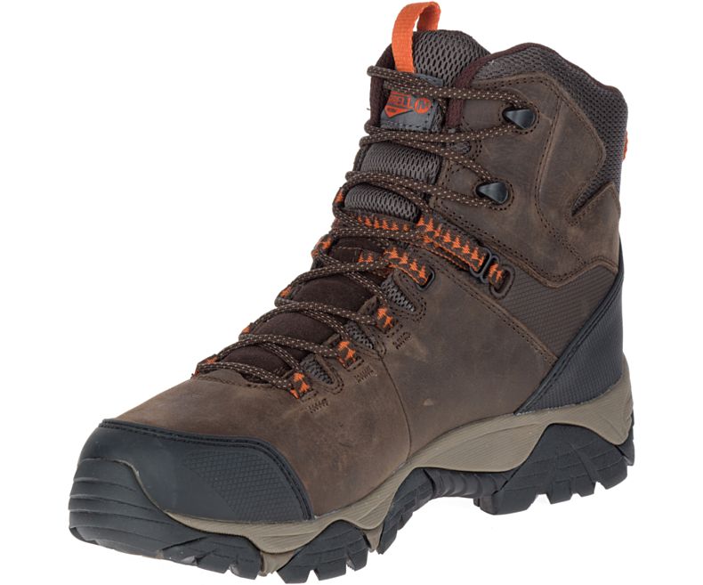 Dark Brown Merrell Phaserbound Mid Waterproof Work Boot Wide Width Men's Waterproof Boots Canada | 29812M-2WD