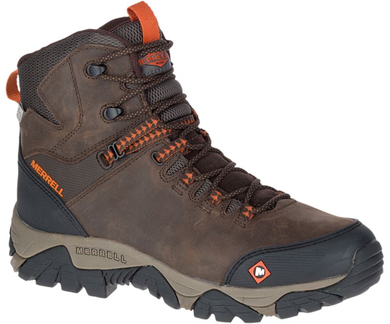 Dark Brown Merrell Phaserbound Mid Waterproof Work Boot Wide Width Men\'s Waterproof Boots Canada | 29812M-2WD