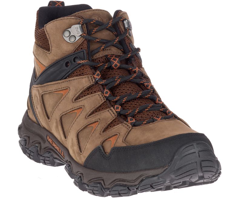 Dark Brown Merrell Pulsate 2 Mid Leather Waterproof Wide Width Men's Hiking Shoes Canada | 36109M-2HD