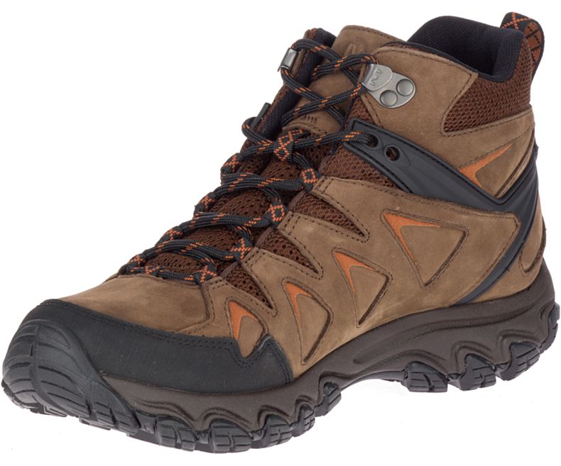 Dark Brown Merrell Pulsate 2 Mid Leather Waterproof Wide Width Men's Hiking Shoes Canada | 36109M-2HD