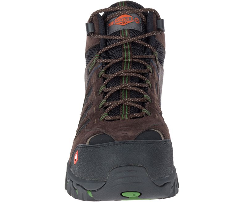 Dark Brown Merrell Ridgepass Bolt Mid Waterproof Comp Toe Work Boot Wide Width Men's Hiking Boots Canada | 29088M-2HD