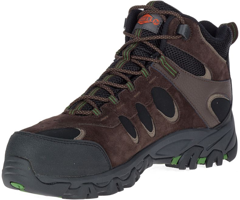 Dark Brown Merrell Ridgepass Bolt Mid Waterproof Comp Toe Work Boot Wide Width Men's Hiking Boots Canada | 29088M-2HD