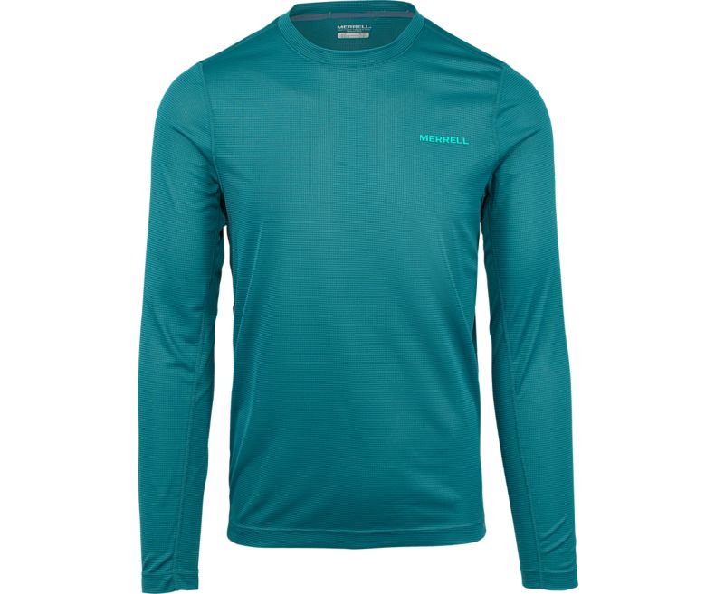 Green Merrell Entrada II Long Sleeve Wicking Tech Tee Men\'s Long Sleeve Shirts Canada | 32834M-2LG