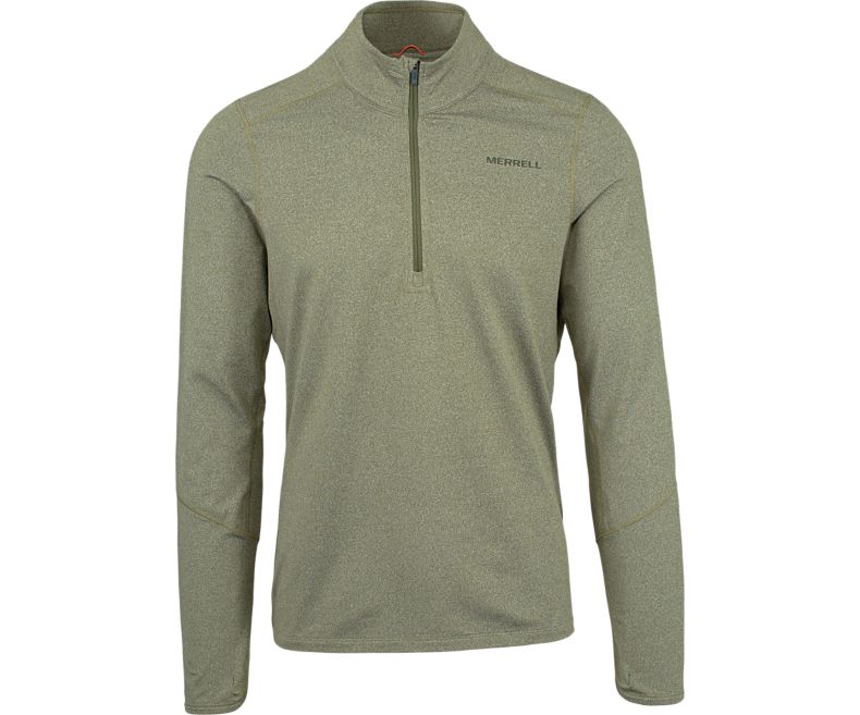 Olive Merrell BetaTherm 1/4 Zip Mid-Layer Fleece Men\'s Long Sleeve Shirts Canada | 35764M-2LO