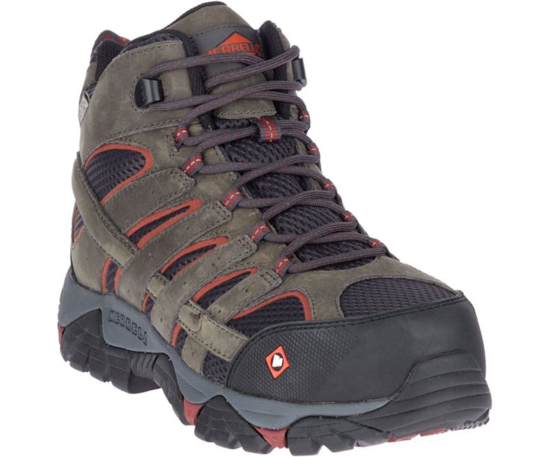 Olive / Red Merrell Moab Vertex Mid Waterproof Comp Toe Work Boot Men's Work Boots Canada | 38741M-2WO