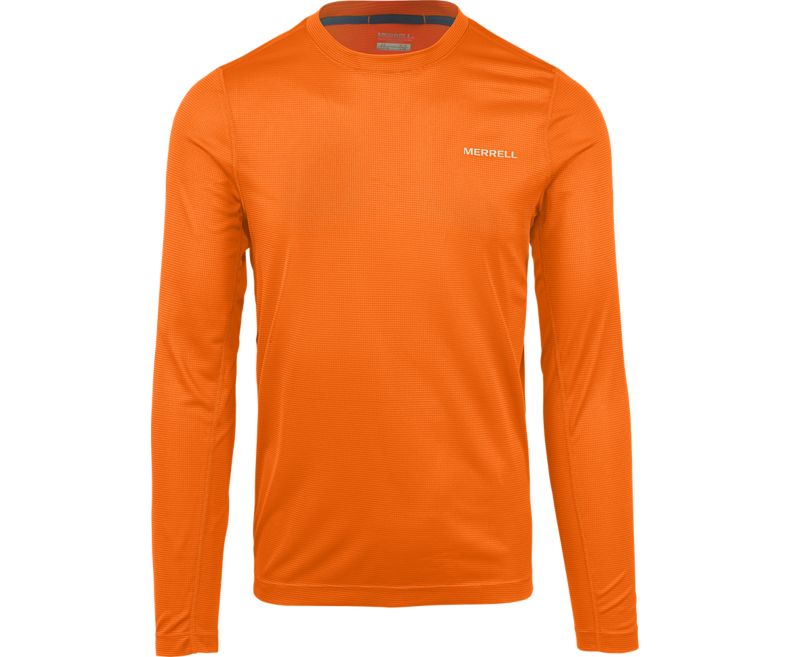 Orange Merrell Entrada II Long Sleeve Wicking Tech Tee Men\'s Long Sleeve Shirts Canada | 32834M-2LO