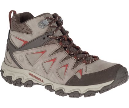 Beige / Red Merrell Pulsate 2 Mid Leather Waterproof Men's Hiking Shoes Canada | 36108M-2HB