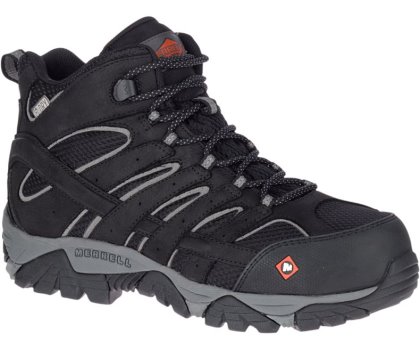 Black Merrell Moab Vertex Mid Waterproof Comp Toe Work Boot Wide Width Men's Work Boots Canada | 38742M-2WB