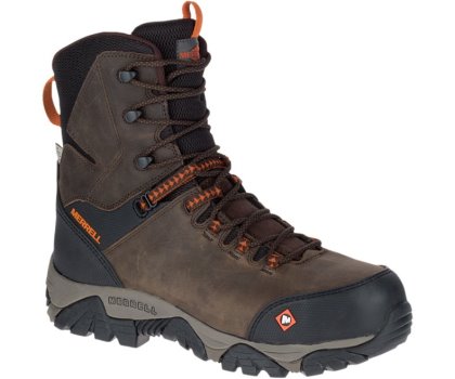 Dark Brown Merrell Phaserbound 8" Zip Waterproof Comp Toe Work Boot Men's Waterproof Boots Canada | 31148M-2WD