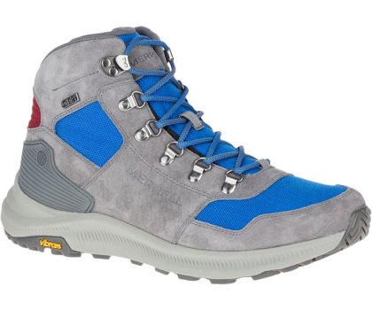 Grey / Blue Merrell Ontario 85 Mid Waterproof Men's Walking Shoes Canada | 39219M-2WA